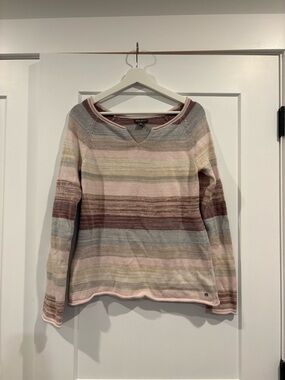 Eddie Bauer Gray and Pink Trim Striped Knit Top